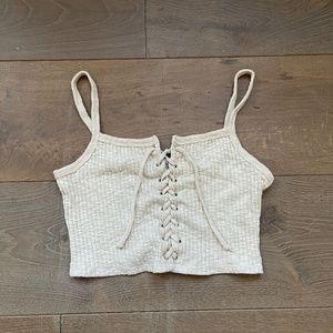 Cropped Beige Tie Front Tank Top Cami